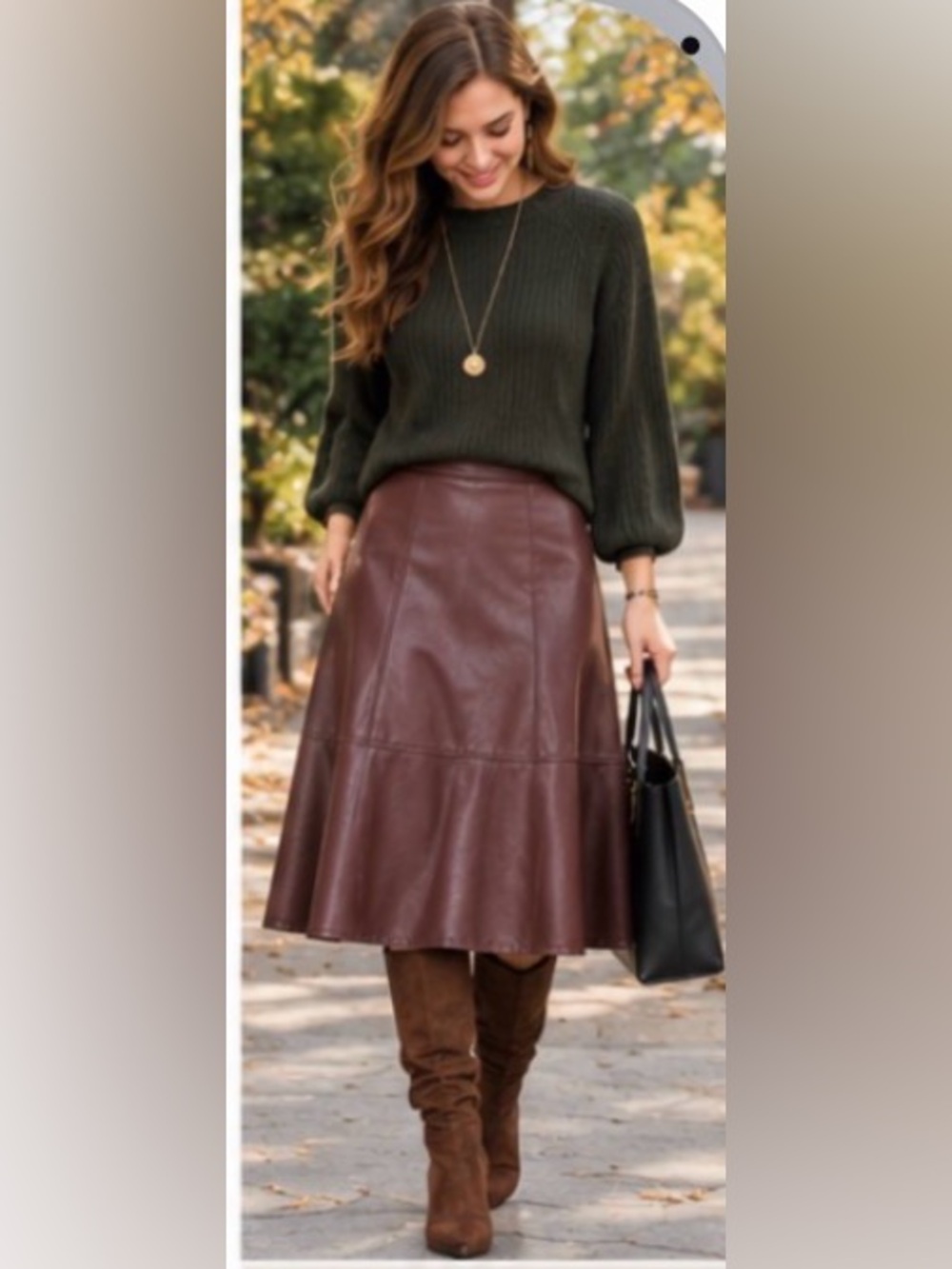 Bannana Republic sz 8 Faux Leather A-Line Midi Skirt in Brown